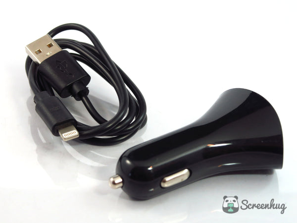 Dual USB Car Charger + Lightning cable combo - BLACK